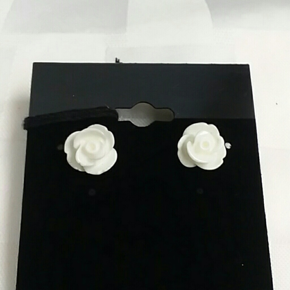 White Rose Bud Earrings
